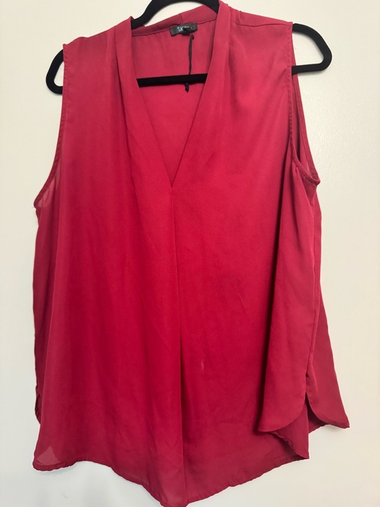Sky Tops - Sleeveless Red V-Neck Blouse - Sky Plus 2X